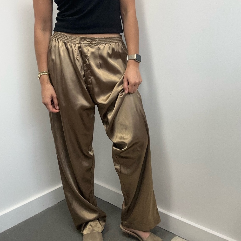 Women's Satin Straight Leg Pants - Gold